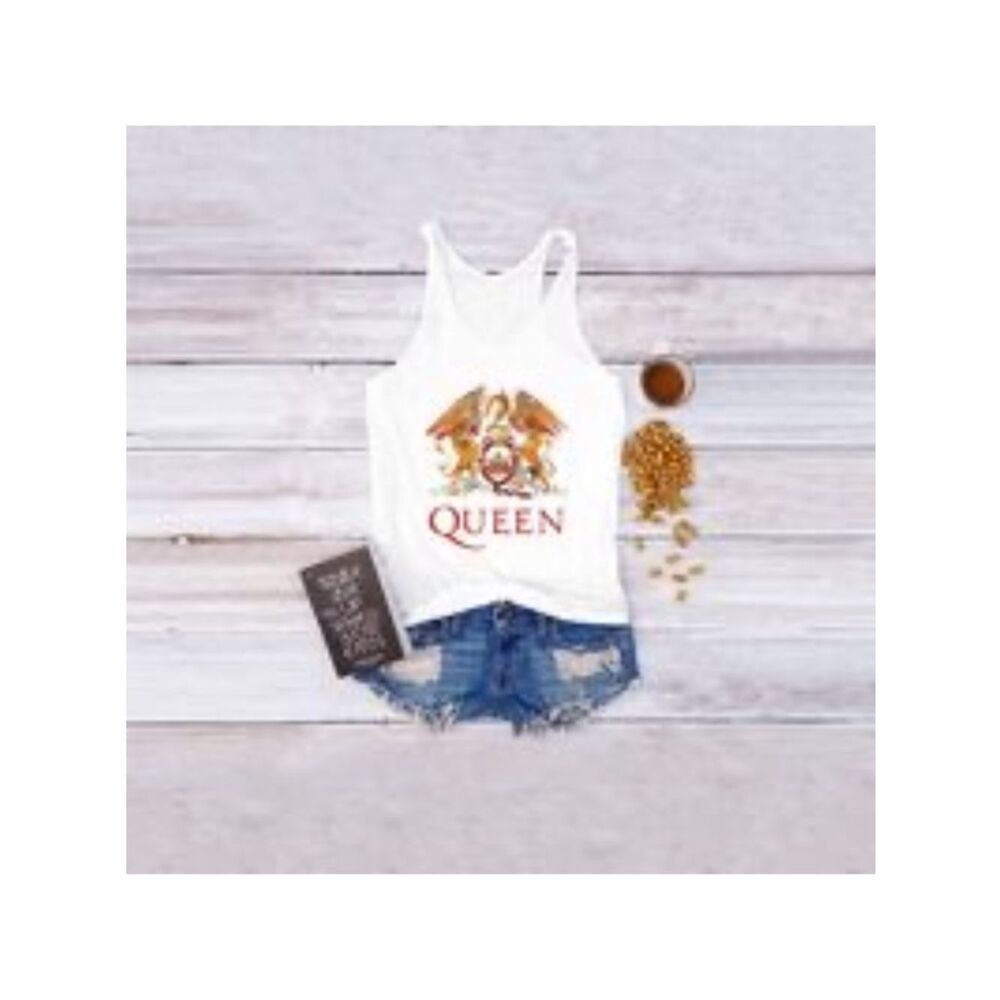 White 'Queen' Graphic Racerback Tank Top